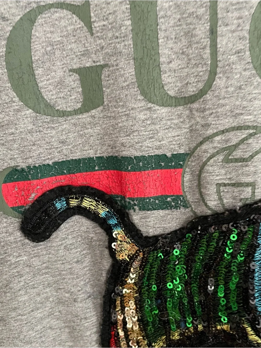 Gucci Sequin Leaping Tiger Logo Tee Shirt